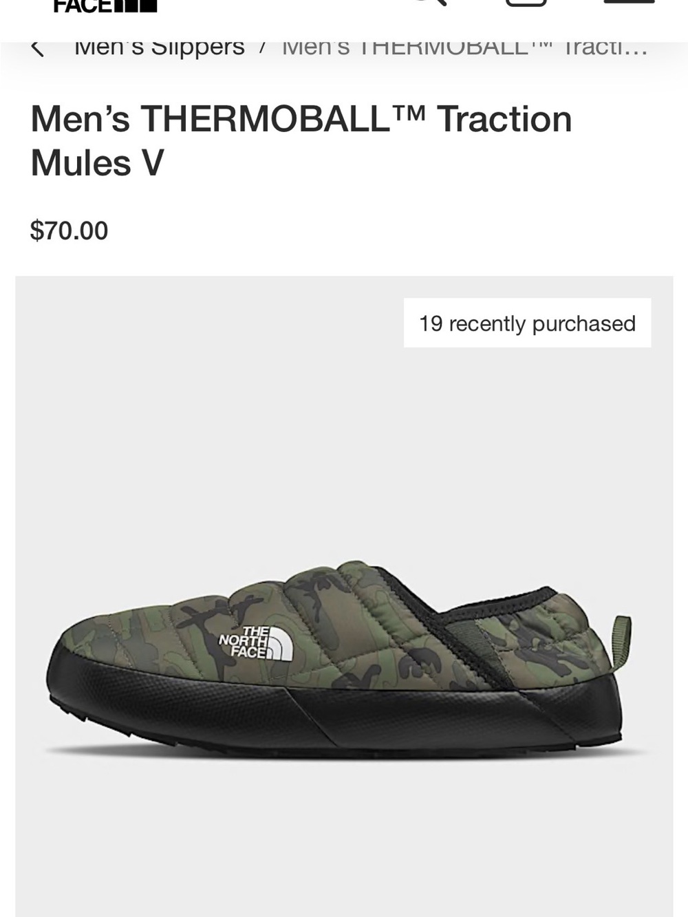 The North Face Men’s Camouflage ThermoBall Slip-On Mules — Green Camo